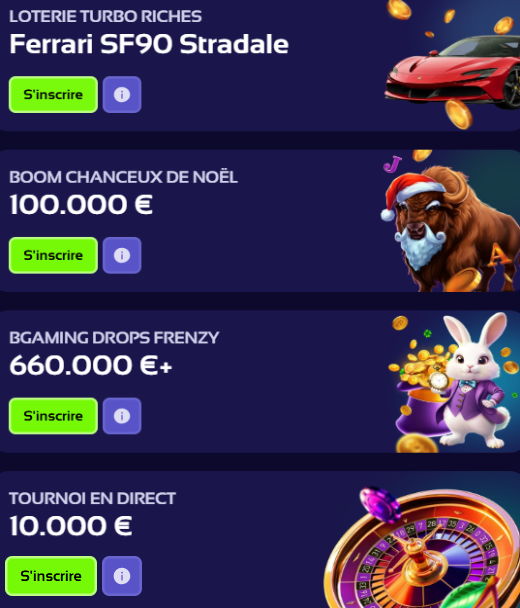 Bonus disponibles après inscription au casino Browinner